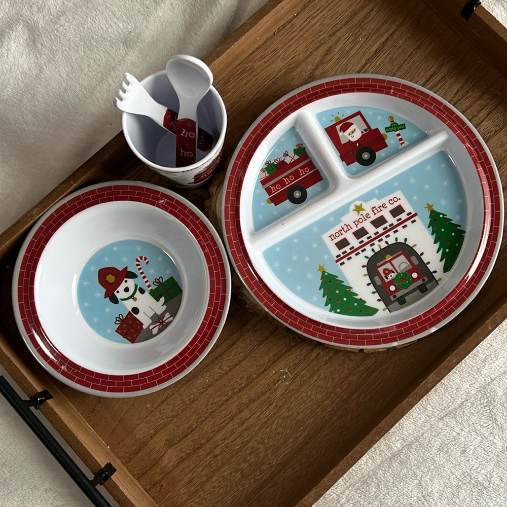 Christmas “North Pole Fire Co.” Toddler plate set